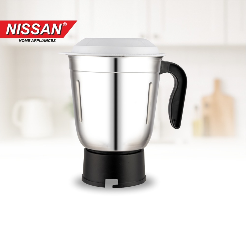 NISSAN HOME APPLIANCES 1200ML Stainless Steel Juicer Mixer Grinder Jar with Handle & Lid | Heavy Duty Replacement Mixie Jar for Juicing, Blending & Grinding | Compatible with Most Mixer Grinders